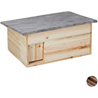 Relaxdays Casa Erizo- Refugio de Invierno- A Prueba de Gatos- Madera- 21 x 46 x 34 cm- Natural